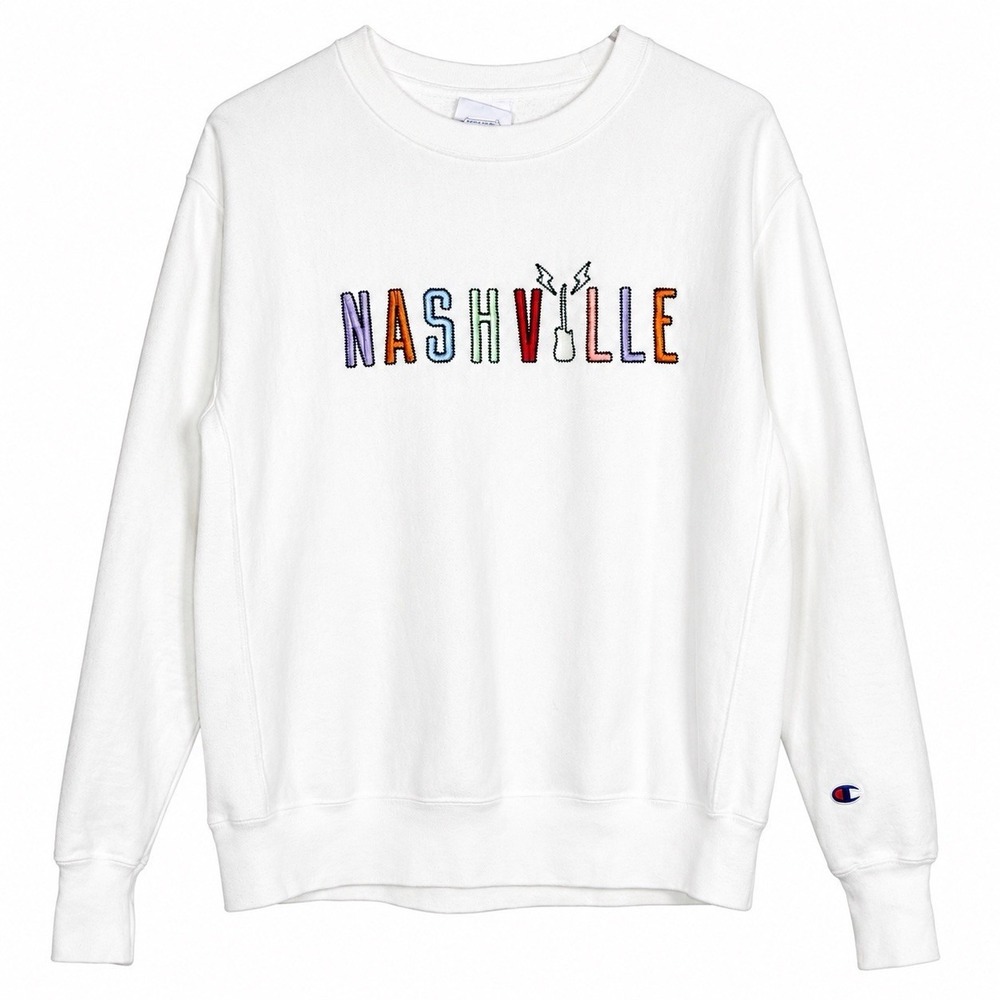 Champion Reverse Weave Crew Sweatshirt Men L Nashville Embroidered Guitar CS3050
